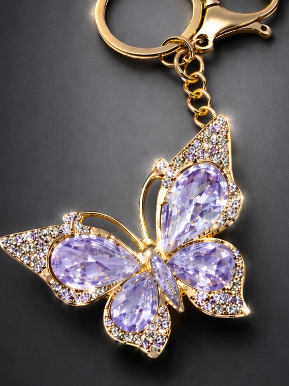 Crystal Rhinestone Purple Butterfly Keychain Bag Charm - Picture 6 of 7